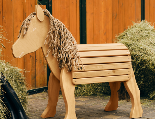 Holzpferd, Gartenpferd, Voltigierpferd 59cm Seite Stall